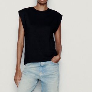 Zara black drop sleeve cotton tee size medium 
New with tags!!
